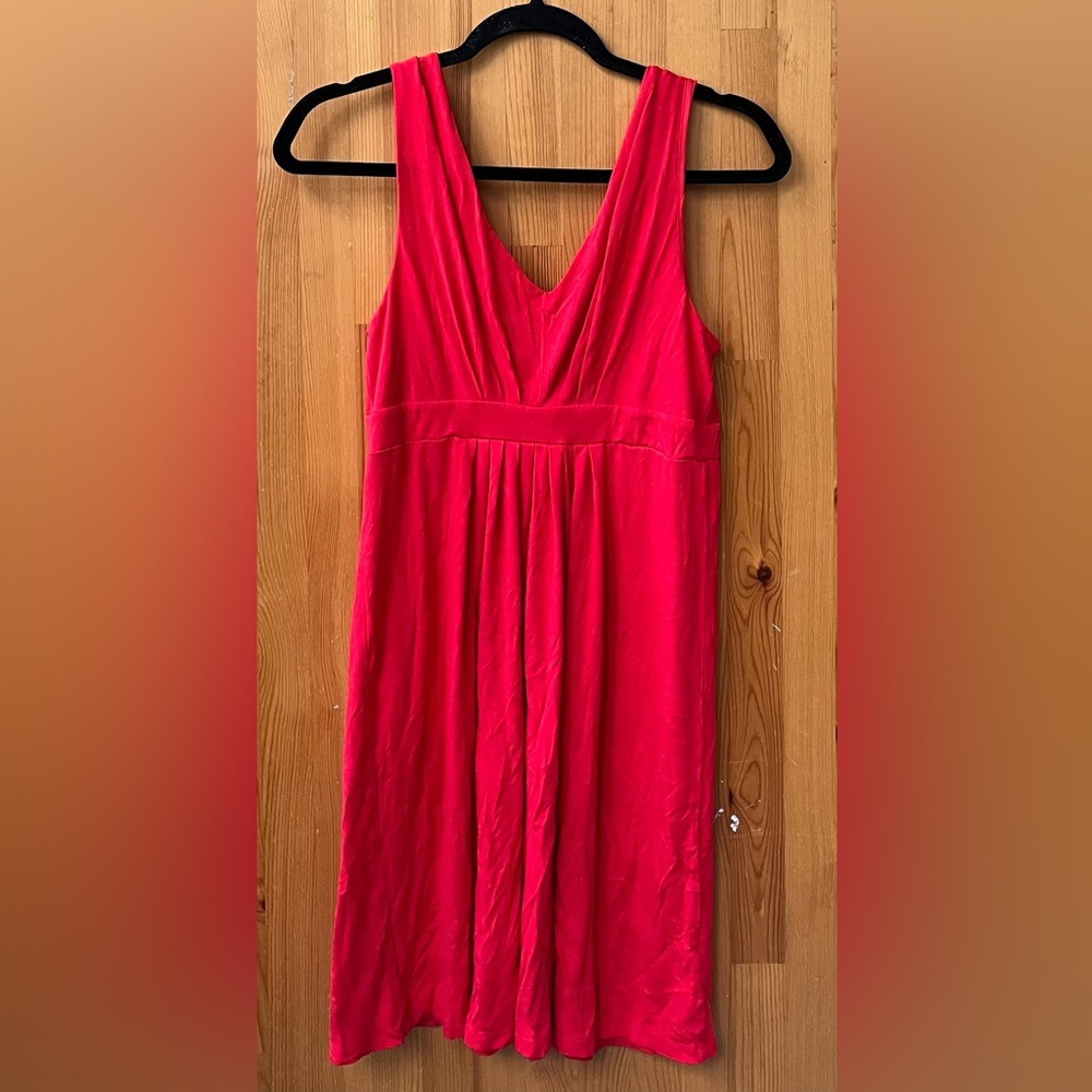 Ann Taylor LOFT Women's Red Sleeveless V-Neck 97% Rayon Tank Top Dress - Size S